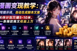 AI漫画变现教学：不用手写提示词，自动生成脚本文案，一份伙伴计划万播5-10米，一条爆款推文收益上W