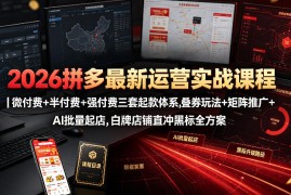 2026拼多多最新运营实战课程｜微付费+半付费+强付费三套起款体系，叠券玩法+矩阵推广+AI批量起店，白牌店铺直冲黑标全方案