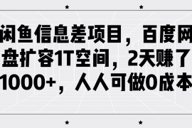 最新项目闲鱼信息差项目，百度网盘扩容1T空间，2天赚了1000+，人人可做0成本03-08福缘网