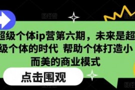 热门项目超级个体ip营第六期，未来是超级个体的时代 帮助个体打造小而美的商业模式01-21冒泡网