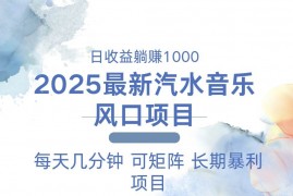 每天（13894期）2025最新汽水音乐躺赚项目每天几分钟日入1000＋01-02中创网