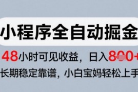 微信小程序全自动掘金，快速见收益，长期稳定靠谱，零基础友好，日入8张【揭秘】