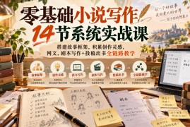 零基础小说写作14节系统实战课，搭建故事框架，积累创作灵感，网文、剧本写作+投稿出书全链路教学