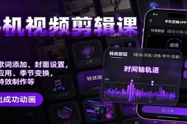 手机视频剪辑课：音乐歌词添加、封面设置、滤镜应用、季节变换、变装特效制作等