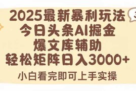 （15485期）2025年今日头条最新暴利玩法3.0，一键生成爆款，轻松实现矩阵日入3000+