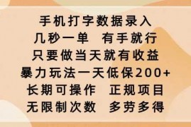 实战手机打字数据录入，几秒一单，有手就行，只要做当天就有收益，暴力玩法一天低保2张02-14冒泡网