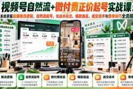 视频号自然流+微付费正价起号实战课：系统掌握直播推流逻辑、自然流起号、低成本投流、爆款选品、成交话术与憋单技巧全流程