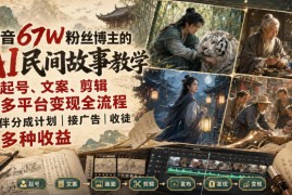 抖音67W粉丝博主的AI民间故事教学，从起号、文案、剪辑到多平台变现全流程，伙伴分成计划接广告等多种收益，月入1W+