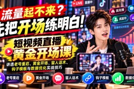 【无水印】流量起不来？先把开场练明白！短视频直播黄金开场课，讲透老号重启、黄金开场、留人话术、钩子模板与数据优化实战技巧