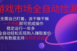 游戏市场全自动捡漏，只需单部手机即可，当天操作当天见结果。新手小白轻松月入1W+【揭秘】