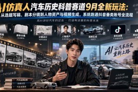（20413期）AI仿真人汽车历史科普赛道9月全新玩法：从选题写稿、剧本分镜到人物资产与视频生成，系统跑通抖音垂类账号全流程