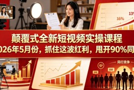 颠覆式全新短视频实操课程，抓住这波红利，甩开90%同行（更新2026年9月份）