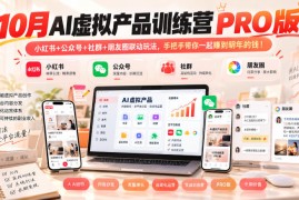 10月AI虚拟产品训练营PRO版，小红书+公众号+社群+朋友圈联动玩法，手把手带你一起赚到明年的钱！