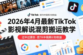 26年4月最新TikTok影视解说混剪搬运教学，过中过原创，撸TK中视频计划收益