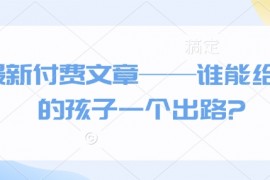 赚钱项目最新付费文章——谁能给我的孩子一个出路?01-19冒泡网