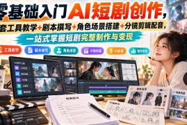 零基础入门AI短剧创作，全套工具教学+剧本撰写+角色场景搭建+分镜剪辑配音，一站式掌握短剧完整制作与变现