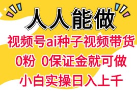 视频号AI种子带货，0粉0保证金就可做，人人能做，实操日入1k+