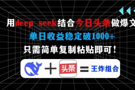 简单项目（14483期）用deepseek结合今日头条做爆文，单日收益稳定破1000+，只需简单复制粘&#8230;03-10中创网