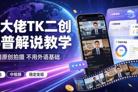某大佬TK二创科普解说教学，不用原创拍摄不用外语基础，零基础做TikTok中视频稳定变现