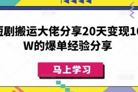 每日短剧搬运大佬分享20天变现10W的爆单经验分享03-11冒泡网