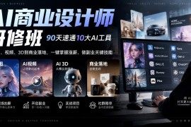 AI商业设计师研修班，90天速通10大AI工具，从绘图、视频、3D到商业落地，一键掌握涨薪、做副业关键技能