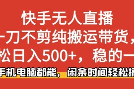 （16500期）快手无人直播，一刀不剪纯搬运带货轻松日入500+，稳的一批，手机电脑都…