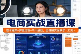 电商实战直播课：话术框架+罗盘运营+千川投放，全链路实操教学（12月）