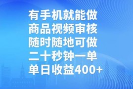 每天（14446期）有手机就能做，商品视频审核，随时随地可做，二十秒钟一单，单日收益400+03-09中创网