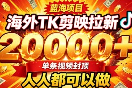 海外TK拉新最新玩法，剪映就能做，不用经验不用粉丝，单条视频收益上限2W+