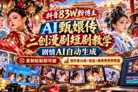 抖音83W粉博主AI甄嬛传二创漫剧短剧教学｜剧情AI自动生成，复制粘贴即可做，各大平台创作者分成+收徒等多种收益