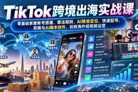 TikTok跨境出海实战课：零基础掌握账号搭建、算法规则、AI精准定位、快速起号、剪辑与AI脚本创作，玩转海外短视频运营