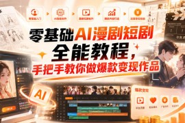零基础AI漫剧短剧全能教程，从AI智能体搭建、文案脚本分镜、多平台AI生视频、剪映精修，覆盖全题材创作，手把手教你做爆款变现作品