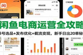 闲鱼电商运营全攻略：养号选品+发布优化+截流变现，新手日出20单秘籍