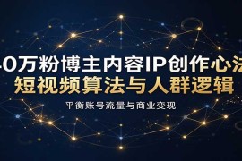 40万粉博主内容IP创作心法：短视频算法与人群逻辑，平衡账号流量与商业变现