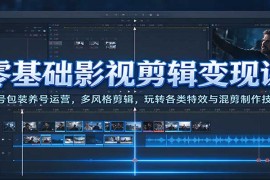零基础影视剪辑变现课：账号包装养号运营，多风格剪辑，玩转各类特效与混剪制作技巧