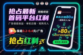 抢占最新首码平台红利，每个广告保底0.2-0.4，单机日撸80米，矩阵操作月入1W【揭秘】