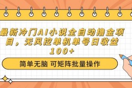 简单项目（14292期）最新冷门AI小说全自动撸金项目，无风控单机单号日收益100+02-23中创网