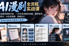 AI漫剧全流程实战课｜从小说授权获取开始，一步步走完剧本改编、素材制作、分镜拆分、AI生成视频、剪辑出片全流程