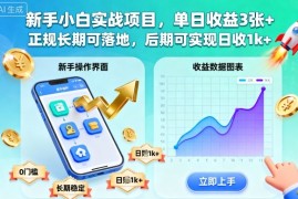 新手小白实战项目，单日收益3张+，正规长期可落地，后期可实现日收1k+【揭秘】
