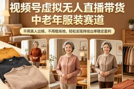 视频号虚拟无人直播带货中老年服装赛道，不用真人出镜、不用租场地，轻松实现持续出单稳定盈利