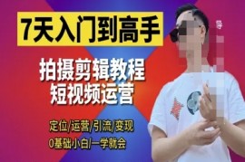 7天入门到高手，短视频剪辑运营高手课，定位 运营 引|流 变现，0基础小白一学就会