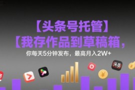 【头条号托管 】我存作品到草稿箱，你每天5分钟发布，最高月入2W+【揭秘】