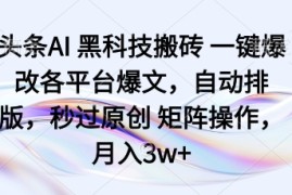 头条AI黑科技搬砖项目一键爆改各平台爆文，自动排版，秒过原创矩阵操作，月入3w+【揭秘】